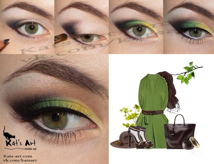 Дневной макияж для брюнеток с зелеными глазами